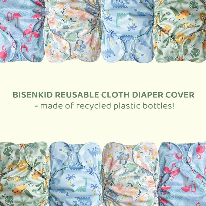 BISENKID 2 Pack Waterproof Cloth Diapers Rubber Pants for Toddlers - Adjustable Outer Shell with 3 Pack Absorbent Diaper Inserts to Prevent Urine Blowouts for Baby Girl, Size 1 (7-17Pound)