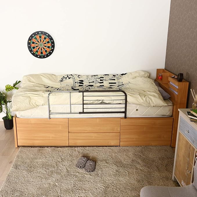 Fuji Boeki 15570 Bed Guard, Bed Fence, Adult, Width 37.4 - 47.2 x Depth 15.7 x Height 14.0 inches (95 - 120 x 40 x 35.5 cm), Brown, Silver, Low Type, Adjustable Width, Extendable, Fall Prevention,