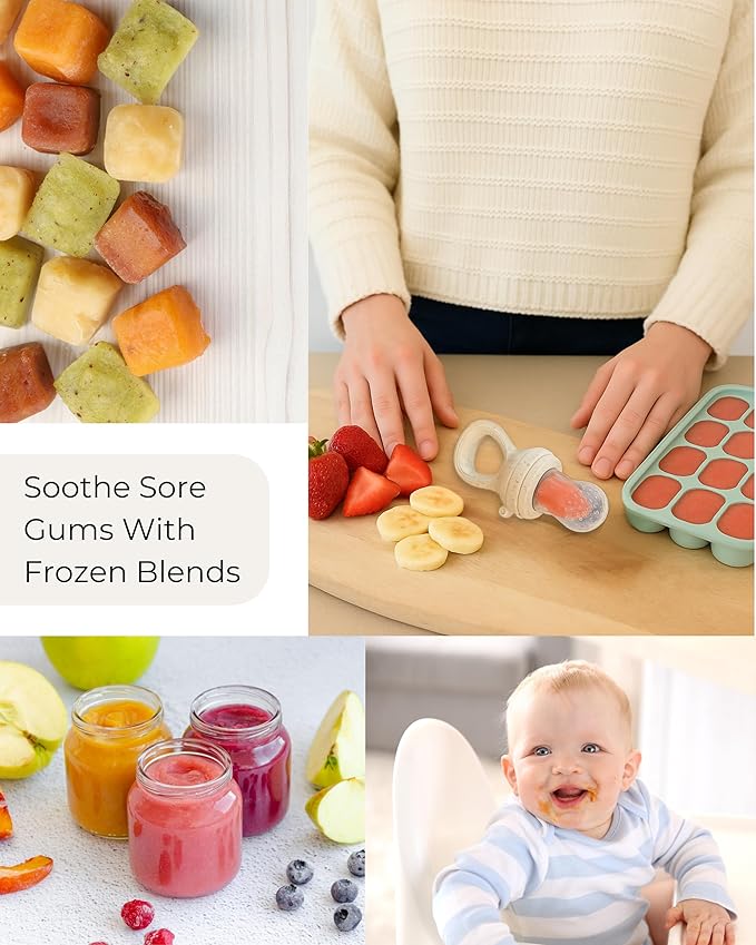 Hippypotamus Baby Food Feeder & Freezer Tray - Silicone Fruit Feeder - Pacifier Teething Toys - 2 Extra Pouches - Set of 2