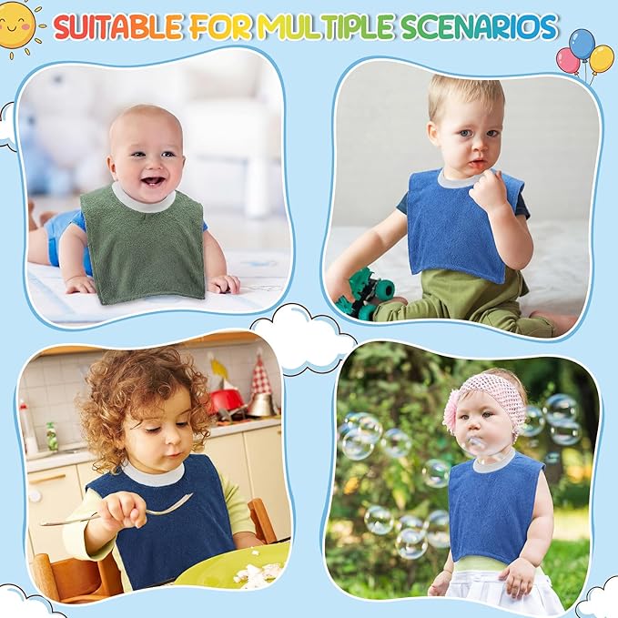 Foaincore 6 Pcs Pullover Baby Bibs Cotton Terry Toddler Absorbent Infant for Feeding and Drooling Towel Bib (Deep Colors)