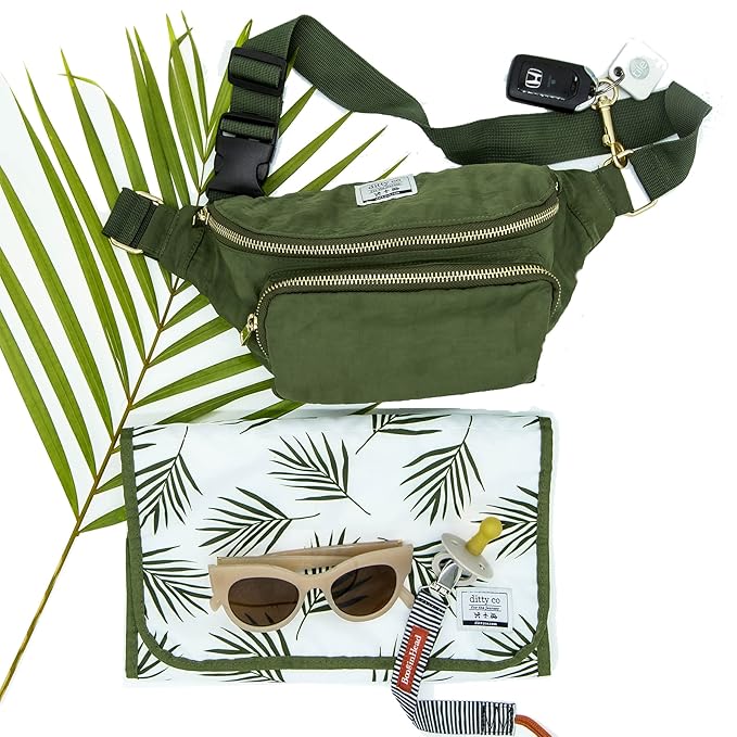 Ditty Co. - Lanikai Small Diaper Bag - Portable Changing Pad - Crossbody Bags For Women - Fanny Pack - Baby Travel Essentials (Olive Green)