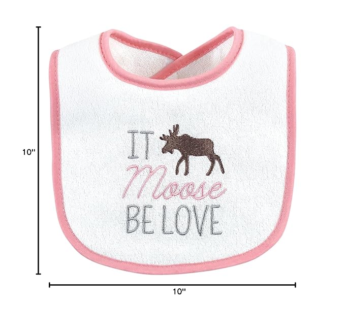 Hudson Baby Unisex Baby Cotton Terry Drooler Bibs with Fiber Filling, Girl Moose Bear, One Size