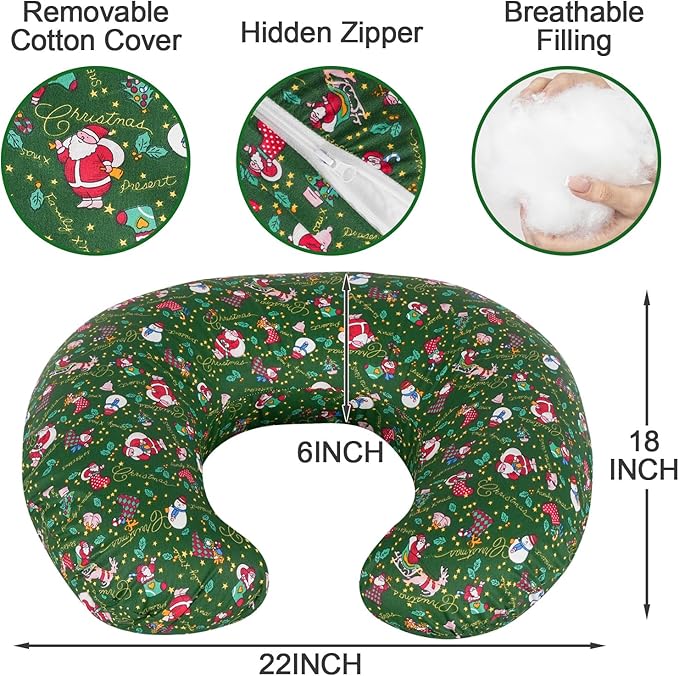 x-vesolje Nursing Pillow, Breastfeeding Pillow with Removable Cover, Ergonomic Breast Feeding Pillow, Baby Feeding Support Pillow for Mom Easier Breastfeeding- Original Size/Christmas