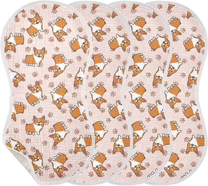 vvfelixl Burp Cloths Cartoon Corgis for Baby Boy Girls Baby Washcloths Burp Rags 1 Pack Flesh-Colored