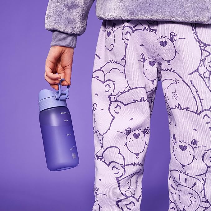 Ion8 Small Water Bottle, 350 ml/12 oz, Leak Proof, Easy to Open, Secure Lock, Dishwasher Safe, BPA Free, Carry Handle, Hygienic Flip Cover, Easy Clean, Odor Free, Carbon Neutral, Light Purple