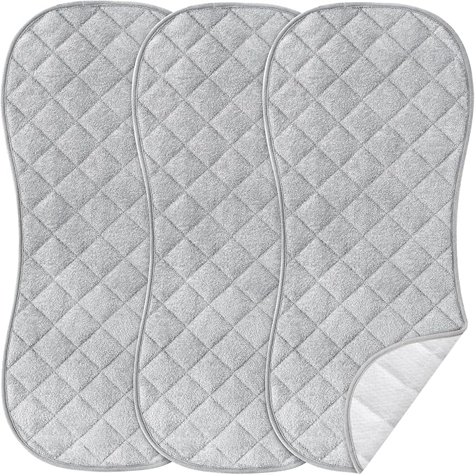 Changing Pad Liner Waterproof 3 Pack Quilted Thicker, Fits for Peanut Shape Changing Pad, Soft Viscose Terry Surface, Non-Slip Design Reusable Pad Liners Machine Washable, Gray