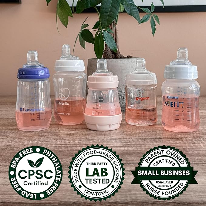 Sippy Spout Nipples for Lansinoh, MAM, Evenflo and Pigeon Wide Neck Baby Bottles, 4-Count, Soft Spout, Food Grade Silicone, BPA-Free, Variable Flow, Spill-Proof, Converts Bottle to Sippy Cup 4+ months