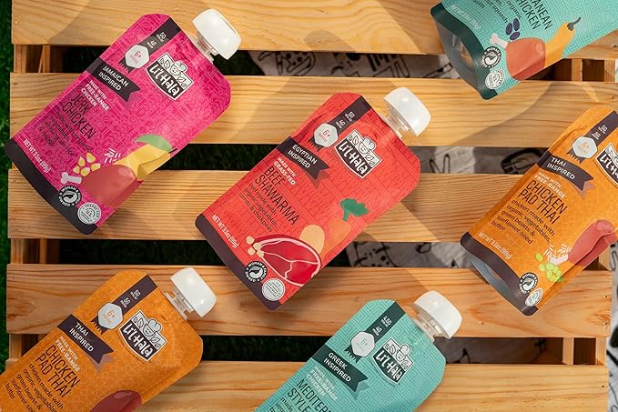 Li’l Hala Baby Food Meat Pouch Variety (12 ct)| Beef & Chicken Savory Baby Food Pouches with Protein & Organic Veggies, Toddler Snacks with Iron & Fiber| Stage 2 Toddler Food 6+ Months Puree Meal