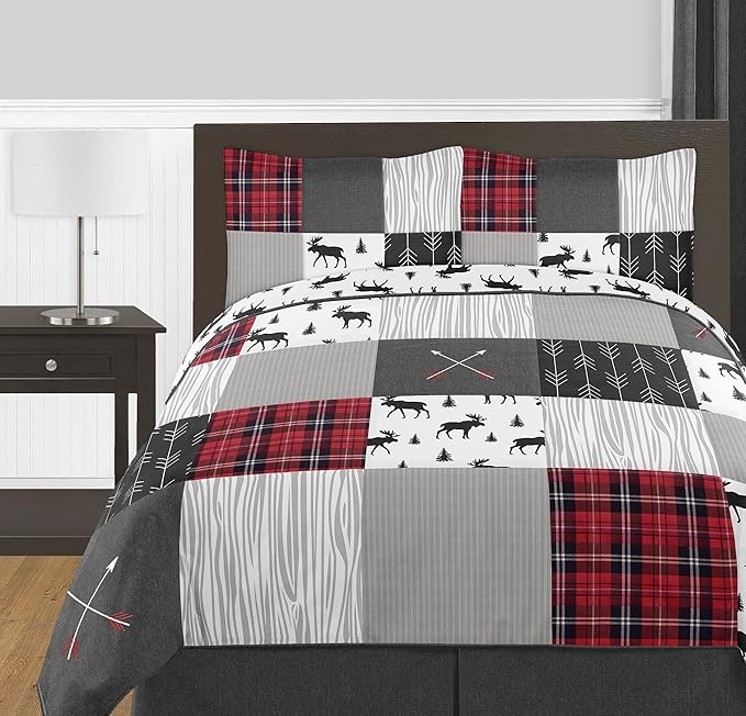 Sweet Jojo Designs Red and Black Woodland Plaid Flannel Body Pillow Case Cover for Rustic Patch Collection (Pillow Not Included)