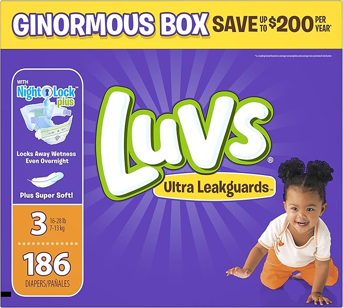 Luvs Ultra Leakguards Disposable Baby Diapers, Size 3, 186 Count (Packaging May Vary)