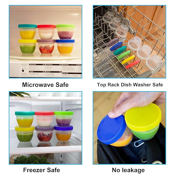 Youngever 18 Pack Baby Food Storage, 6 Ounce Baby Food Containers with Lids and Labels, 9 Assorted Colors