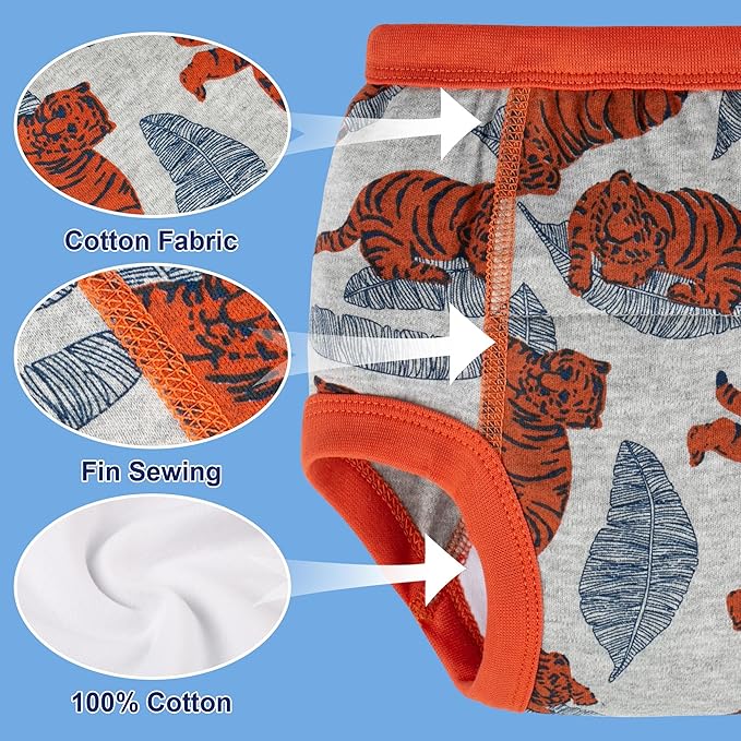 BIG ELEPHANT 10-Pack Baby Potty Training Underwear, Soft 100% Cotton Absorbent Training Pants for Boys & Girls, 3T