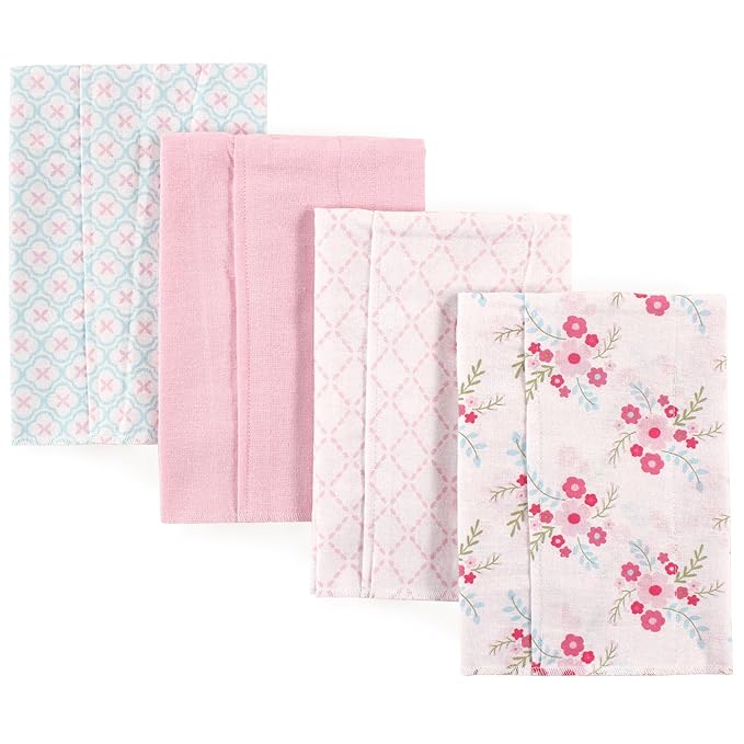 Luvable Friends Cotton Poly Flannel Burp Cloths Multipack, Floral 8-Pack, One Size