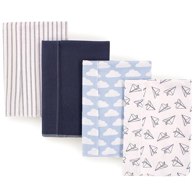 Hudson Baby Unisex Baby Cotton Flannel Burp Cloths, Paper Airplane, One Size