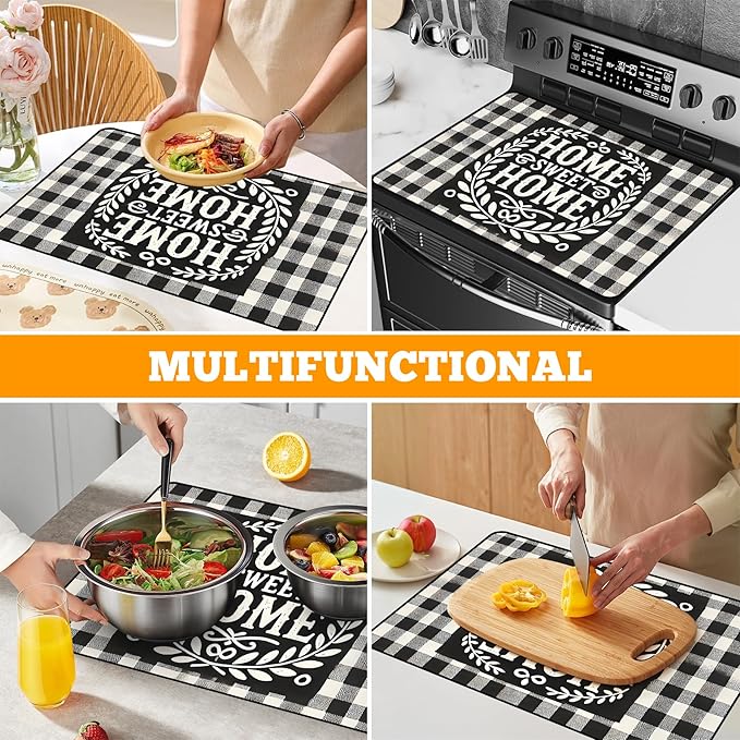 Multi-Design Stove Top Cover for Glass/Electric Stoves - 3-in-1 Heat-Resistant Protector Mat, Non-Slip Drying Rack 28"x20" (Home, 28" L x 20" W)