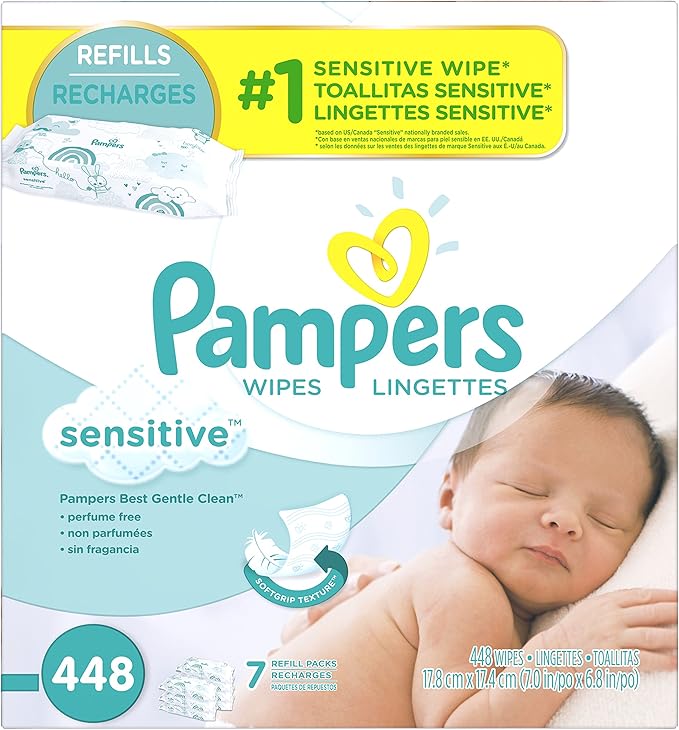 Pampers Baby Wipes Sensitive 7X Refill, 64 Count (Pack of 7)