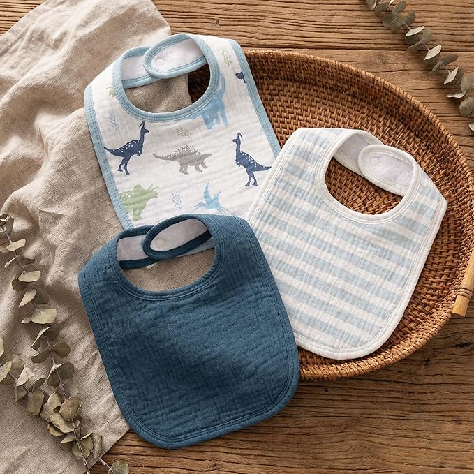 GLLQUEN BABY Muslin Drool Bibs for Boys Girls 6 Pack, Adjustable Baby Bibs for Drooling and Teething, Soft Cotton Baby Bandana Bib for Newborn Feeding Essentials (My Dino Pals)