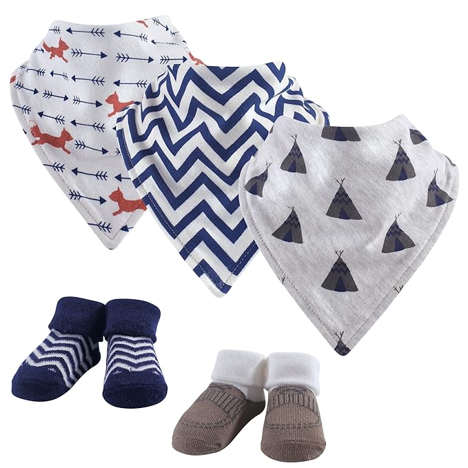 Hudson Baby Unisex Baby Cotton Bib and Sock Set, Teepee, One Size