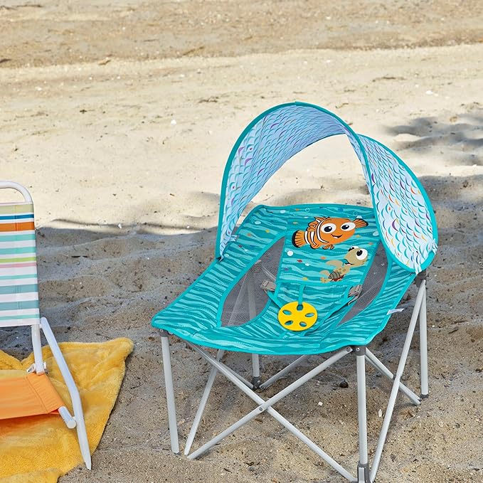 Bright Starts Disney Finding Nemo Pop 'N Chill Baby Chair Travel Seat, Indoor/Outdoor Use, Infant Seat with UPF 50+ Canopy, Blue, Ages 0-6 Months