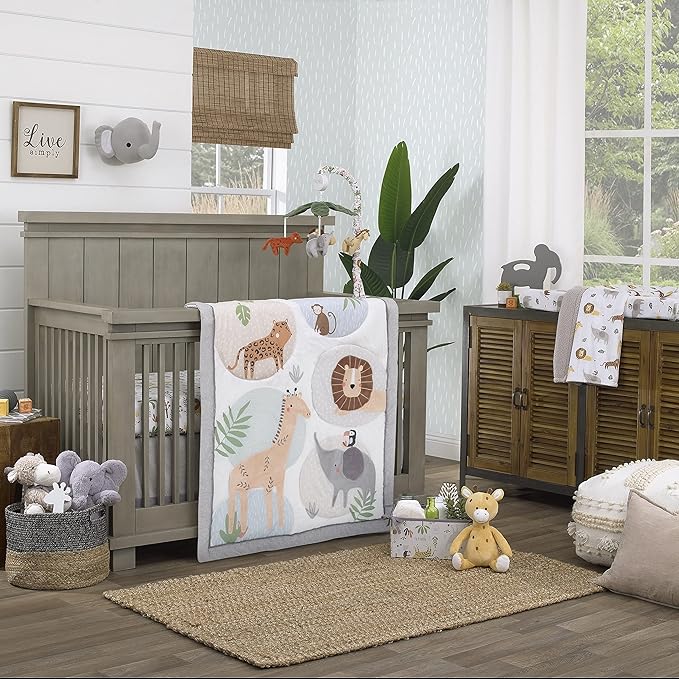 NoJo Jungle Trails Grey, Gold, Green and White Super Soft Animal Print Changing Pad Cover