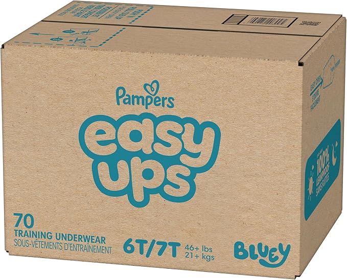 Easy Ups Girls & Boys Potty Training Pants, Size 6T-7T, 70 Count, Bluey Absorbent Training Underwear, Up to 100% Leakproof Day and Night, Hypoallergenic (Packaging May Vary)