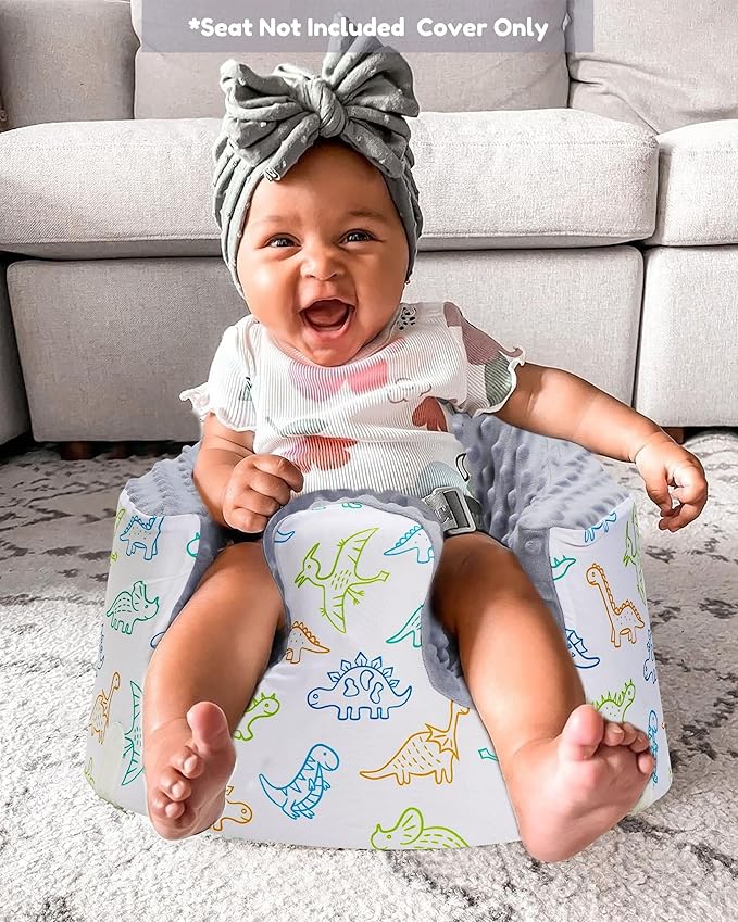 BOMOLOUR Seat Cover Compatible with Bumbo and Nuby Seat, Removable Breathable Baby Floor Seat Cover for Boys and Girls, Seat Not Included (Gray Dinosaur)