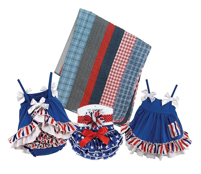Stephan Baby Stars and Stripes Collection Ruffled Swing Top and Diaper Cover, 6-12 Months