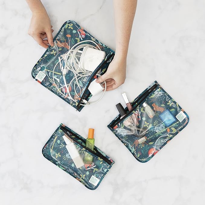 Bumkins Jungle Waterproof Wet Bag, Travel Bags & TSA Pouches Organizer Set of 4 Reusable Zip Bags