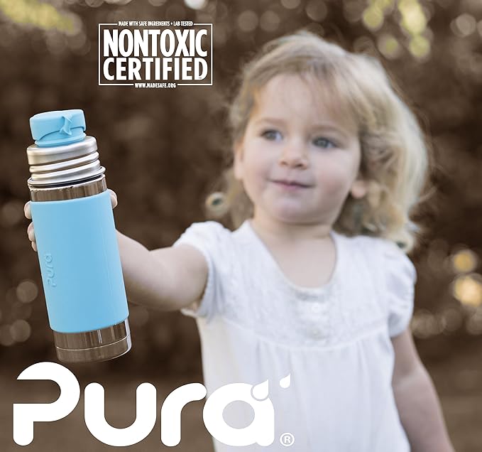 Pura Kiki Tall Silicone Sleeve for Bottle - Plastic-Free, Medical-Grade, Promotes Grip Handle, Protection & Insulation Compatible w/Pura Stainless Bottles 9oz & 11oz - Aqua