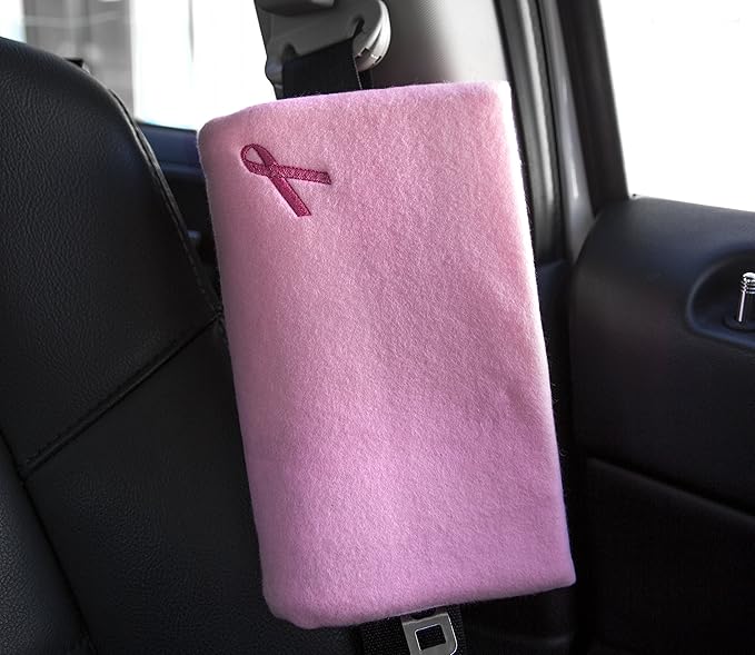The Breast & Chest Buddy - Seatbelt Cushion for Mastectomy and Breast Reconstruction Sites - Solid Pink with Breast Cancer Ribbon
