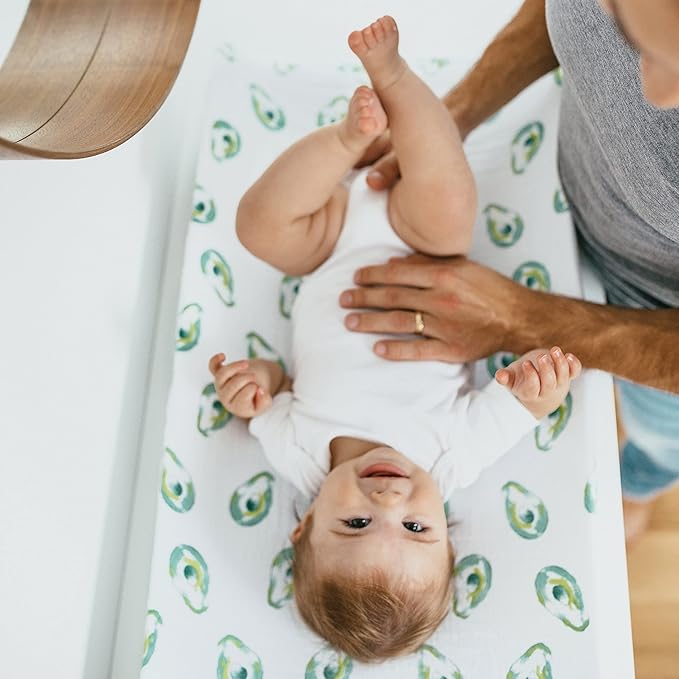 aden + anais Essentials Changing Pad Cover, 100% Cotton Muslin, Super Soft & Breathable, Tailored Snug Fit, Single, Farm to Table - Avocados
