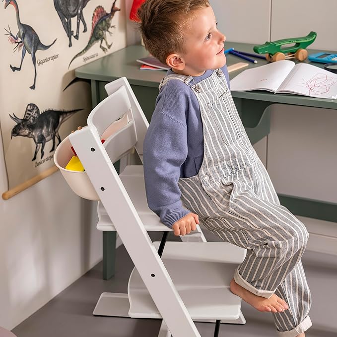 Tripp Trapp® High Chair² White, White Tray Signature Edition Includes Chair + Tray+ Baby Set with Removable Harness for Children 6-36 Months - Adjustable, Ergonomic & Easy to Clean