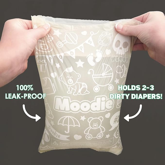 Moodie Disposable Diaper Bags Dispenser COMBO PACK |105 LAVENDER SCENTED Baby Poop Bags TOTAL & 1 Diaper Disposal Bag Dispenser | Dirty Diaper Trash Bags on the Go