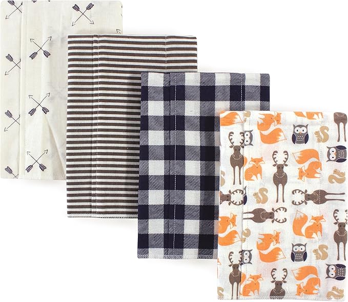 Hudson Baby Cotton Poly Flannel Burp Cloths Multipack, Forest 8-Pack, One Size