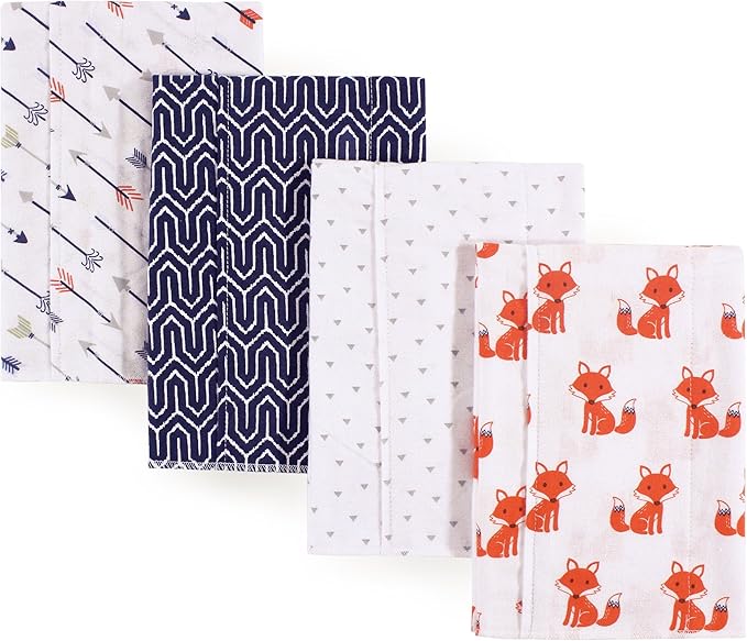 Hudson Baby Cotton Poly Flannel Burp Cloths Multipack, Foxes 8-Pack, One Size