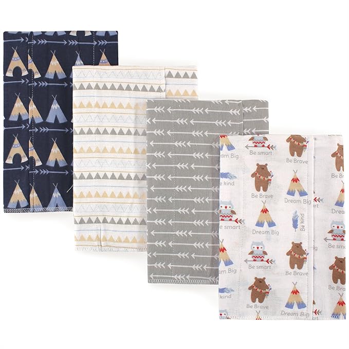 Luvable Friends Cotton Poly Flannel Burp Cloths Multipack, Tribe 8-Pack, One Size