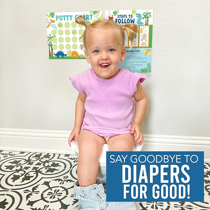 Hadley Designs Potty Training Chart for Toddlers Boys -10 Sticker Potty Chart for Toddlers Boys, 8.5x11" Potty Training Sticker Charts for Toilet Success, Dinosaur Toddler Reward Chart for Kids
