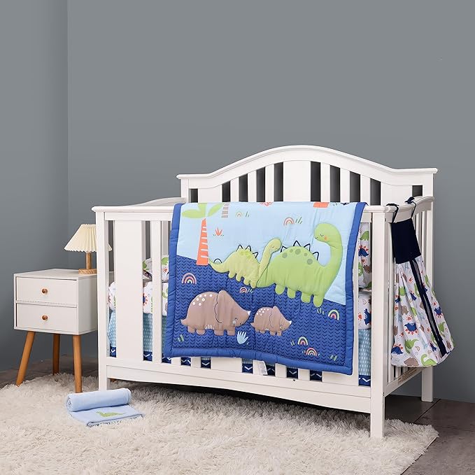 Dinosaur Nursery Crib Diaper Stacker For Boys Girls Crib Diaper Organizer Diaper Holder, Large Capacity (Blue)