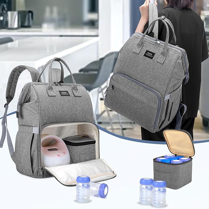 CURMIO Breast Pump Bag Backpack Compatible for Spectra S1, S2, Medela, Pumping Tote with Compartment for Cooler Bag, with Padded Laptop Sleeve for Working Moms, Gray