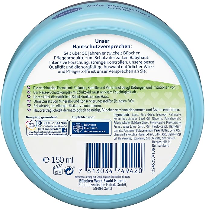 BUEBCHEN Wundschutz Baby Creme 150ml / 5.07 oz Anti-Sore Sore Protection