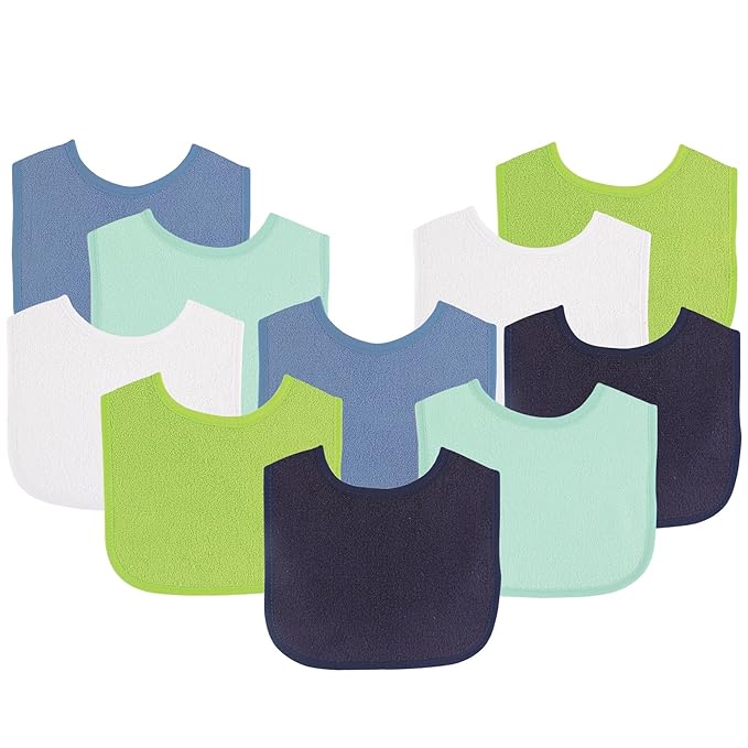 Luvable Friends Unisex Baby Cotton Terry Bibs, Boy Solid Green, One Size