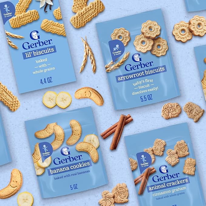 Gerber Snacks for Toddler Animal Crackers, Cinnamon Graham, Toddler Snack Baked with Whole Grains & Non-GMO Ingredients, 6 Ounce Resealable Pouch Each (Pack of 5)