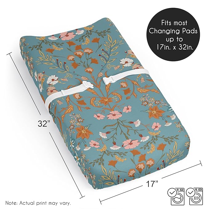 Sweet Jojo Designs Boho Wildflower Vintage Floral Girl Baby Changing Pad Cover Sheet Infant Newborn Diaper Table Change Mat Cover Turquoise Orange Botanical Garden Bohemian Farmhouse Cottagecore Pink
