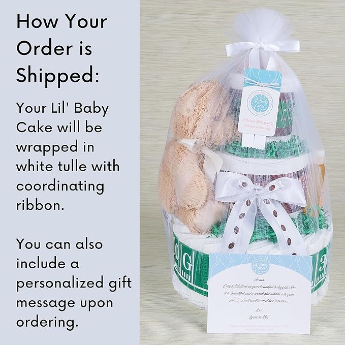 Lil' Baby Cakes Football Diaper Cake - Adorable Baby Boy Gift Using Size 1 Swaddler Diapers - Perfect for Baby Showers with Football-Themed Decorations or Boy's Diaper Cake Kit - 10 in X 12 in