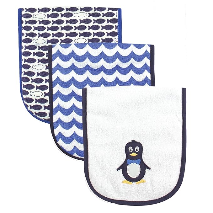 Luvable Friends Unisex Baby Cotton Burp Cloths with Fiber Filling, Mr. Penguin, One Size