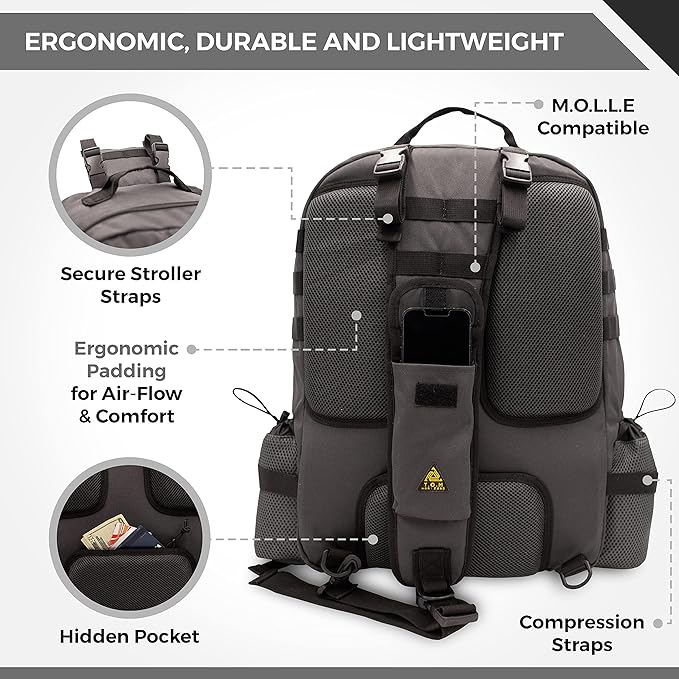 T.O.M HORIZONS Sling Diaper Bag for Dad; Single-handed Diaper Changing System. Changing Pad and much more included