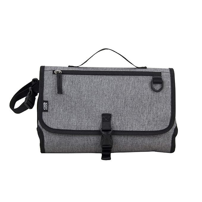 BODHI Baby Portable Water Resistant Diaper Changing Pad & Diaper Changing Kit Travel Bag Baby Station On The Go, Mid Gray Chambray