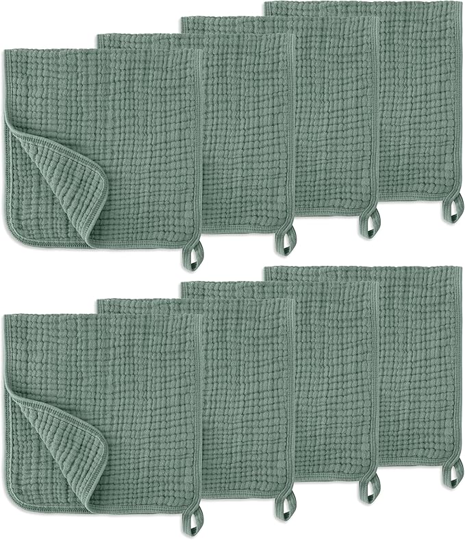 Muslin Burp Cloths, 20"x10"- Pack of 8, 6 Layers Super Soft Absorbent & Breathable 100% Cotton for Baby Drool and Messes, Burp Cloth Baby Boy and Burp Cloths Baby Girl