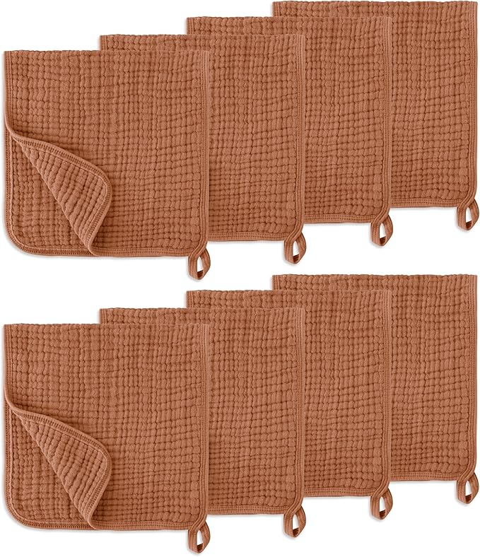 Muslin Burp Cloths, 20"x10"- Pack of 8, 6 Layers Super Soft Absorbent & Breathable 100% Cotton for Baby Drool and Messes, Burp Cloth Baby Boy and Burp Cloths Baby Girl