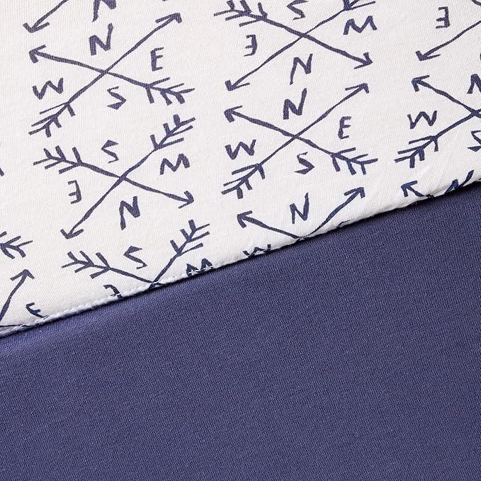 HonestBaby Unisex Baby Organic Cotton Changing Pad Covers (Set of Two) Winter Accessory Set, Compass/Navy, One Size US